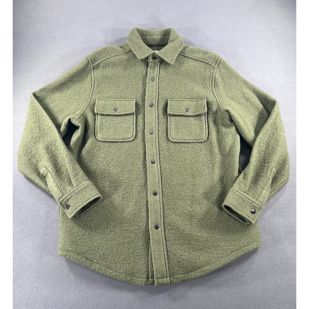 Telluride Mens Medium Olive Green Wool Blend Snap Front Shirt Jacket Shacket